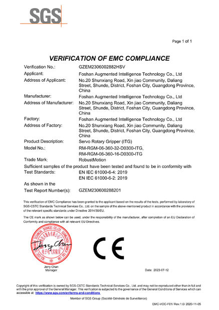 Porcellana Foshan Augmented Intelligence Technology Co., Ltd Certificazioni