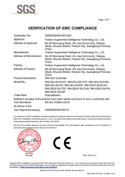 Porcellana Foshan Augmented Intelligence Technology Co., Ltd Certificazioni
