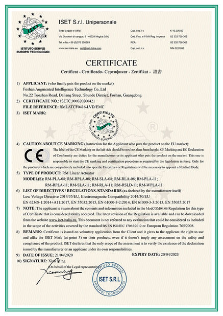 Porcellana Foshan Augmented Intelligence Technology Co., Ltd Certificazioni